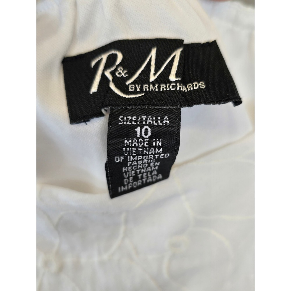 R&M by RM Richards Midi Dress Womens 10 White Eyelet Tiered Puff Sleeve -New - Picture 5 of 5